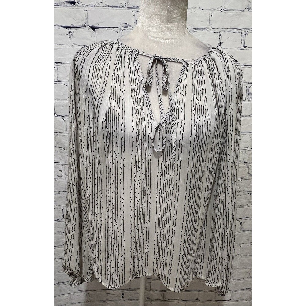 Banana Republic Striped Metallic Sheer Chiffon Long Sleeve Blouse White Medium